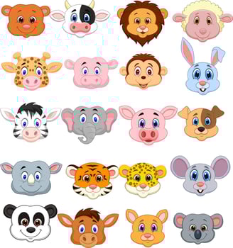 Cartoon animal head collection set vector