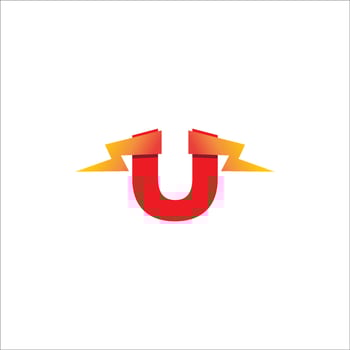 Letter U Initial Logo Design Template. Alphabet with Thunder Shape Logo Concept. Hot Red and Orange Gradation Color Theme. Isolated On White Background vector