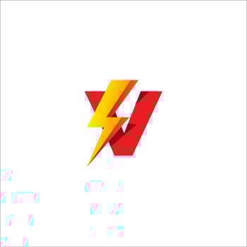 V Letter Initial Logo Design Template Isolated On White Background. Alphabet with Thunder Shape Logo Concept. Hot Red and Yellow Orange Gradation Color Theme. vector