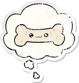 cartoon bone and thought bubble as a distressed worn sticker vector