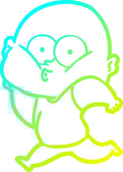 cold gradient line drawing cartoon bald man staring vector