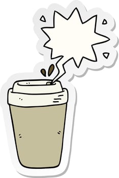 cartoon coffee cup and speech bubble sticker vector