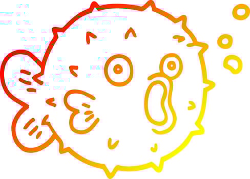 warm gradient line drawing cartoon blow fish vector