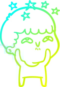 cold gradient line drawing cartoon amazed boy vector
