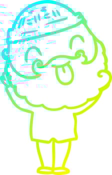 cold gradient line drawing man with beard sticking out tongue vector