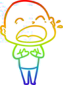 rainbow gradient line drawing cartoon shouting bald man vector