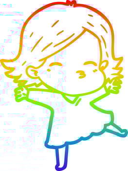 rainbow gradient line drawing cartoon woman vector