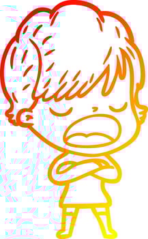warm gradient line drawing cartoon woman talking vector