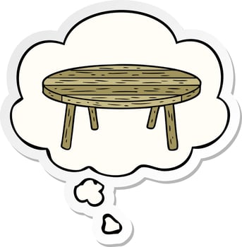 cartoon table and thought bubble as a printed sticker vector