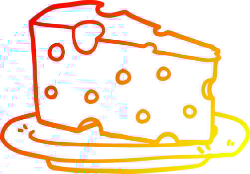 warm gradient line drawing cartoon cheese on plate vector