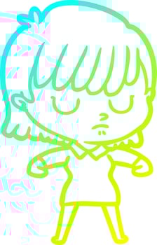 cold gradient line drawing cartoon woman vector