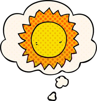 cartoon sun and thought bubble in comic book style vector