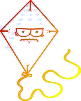warm gradient line drawing cartoon angry kite vector