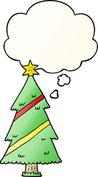 cartoon christmas tree and thought bubble in smooth gradient style vector