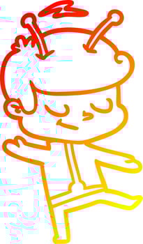 warm gradient line drawing friendly cartoon spaceman dancing vector