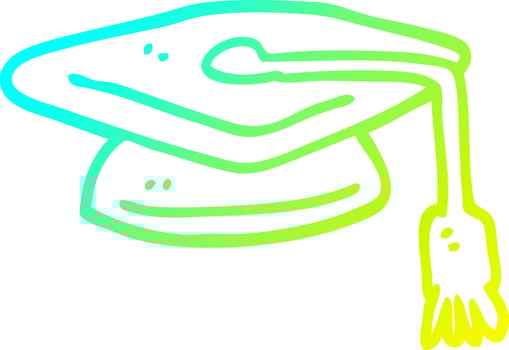 cold gradient line drawing cartoon graduation hat vector