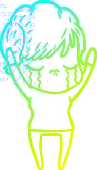 cold gradient line drawing cartoon woman crying vector