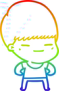 rainbow gradient line drawing cartoon smug boy vector