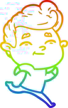 rainbow gradient line drawing running cartoon man vector
