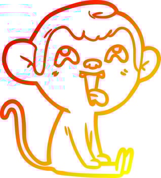 warm gradient line drawing crazy cartoon monkey vector