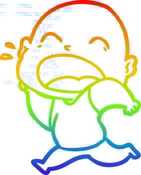 rainbow gradient line drawing cartoon shouting bald man vector