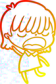 warm gradient line drawing cartoon woman talking loudly vector