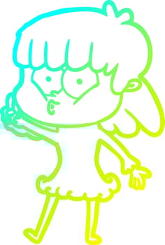 cold gradient line drawing cartoon whistling girl vector