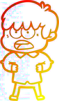 warm gradient line drawing worried cartoon boy vector