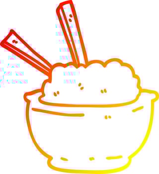 warm gradient line drawing cartoon bowl of rice vector