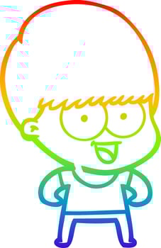 rainbow gradient line drawing happy cartoon boy vector
