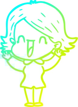 cold gradient line drawing cartoon happy woman vector