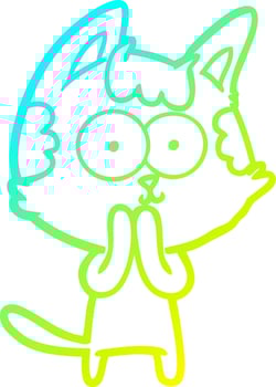 cold gradient line drawing happy cartoon cat vector