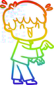 rainbow gradient line drawing cartoon laughing boy vector