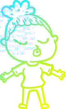 cold gradient line drawing cartoon calm woman vector