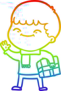 rainbow gradient line drawing cartoon happy boy vector