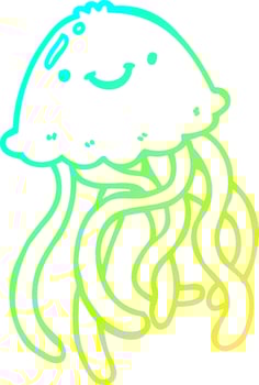cold gradient line drawing cartoon happy jellyfish vector