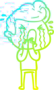 cold gradient line drawing cartoon crying man vector