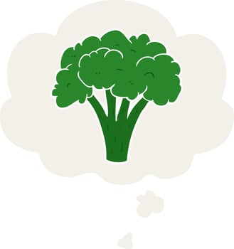 cartoon brocoli and thought bubble in retro style vector