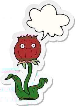cartoon thistle and speech bubble sticker vector