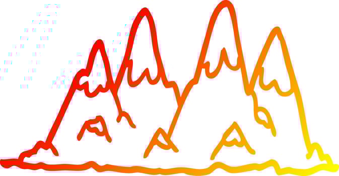 warm gradient line drawing cartoon mountain range vector