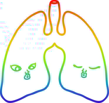 rainbow gradient line drawing cartoon lungs vector
