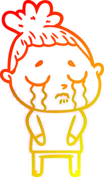 warm gradient line drawing cartoon crying woman vector