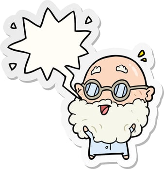cute cartoon surprised old man and speech bubble sticker vector