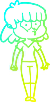 cold gradient line drawing cartoon whistling girl vector