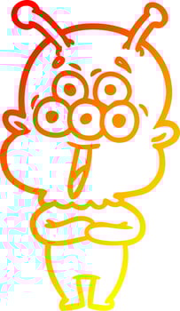 warm gradient line drawing happy cartoon alien vector