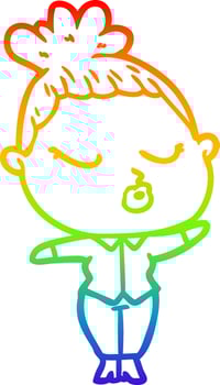 rainbow gradient line drawing cartoon calm woman vector