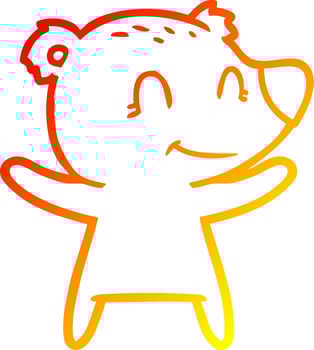warm gradient line drawing smiling bear cartoon vector