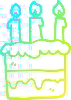 cold gradient line drawing cartoon birthday cake vector