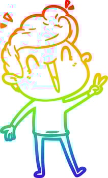 rainbow gradient line drawing cartoon excited man vector