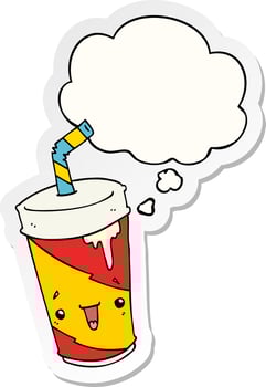 cartoon soda cup and thought bubble as a printed sticker vector